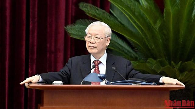 Le Secrétaire général du Parti, Nguyên Phu Trong lors de la conférence, à Hanoi, le 23 octobre. Photo : NDEL.