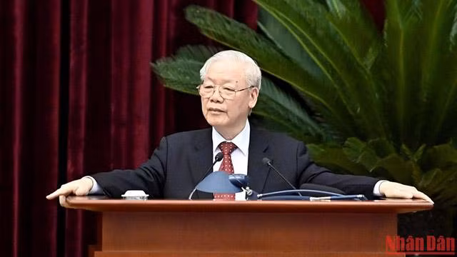 Le Secrétaire général du Parti, Nguyên Phu Trong lors de la conférence, à Hanoi, le 23 octobre. Photo : NDEL.