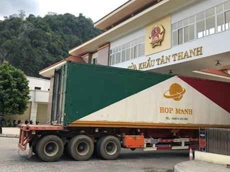 Des marchandises exportées vers la Chine par la porte frontalière de Tân Thanh, province de Lang Son. Photo : VNA.