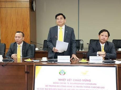 Le président du conseil d'administration de la Poste du Vietnam, Nguyen Hai Thanh, s'exprime lors de la cérémonie d'accueil de la délégation du ministère lao de la Technologie et des Communications. Photo: vnpost.vn
