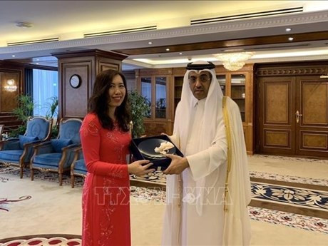La vice-ministre vietnamienne des Affaires étrangères, Lê Thi Thu Hang, et le ministre qataris du Travail, Ali Bin Saeed Bin Smaikh Al Marri. Photo : VNA.