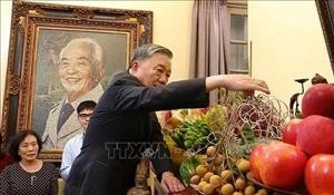 Le Secrétaire général To Lam offre de l'encens à la mémoire du général Vo Nguyen Giap. Photo : VNA. 