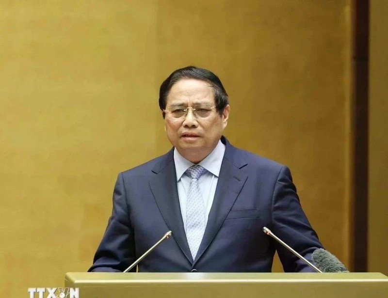 Le Premier ministre Pham Minh Chinh s’exprime lors de la visioconférence nationale du Politburo et du Secrétariat du Comité central du Parti. Photo : VNA. 
