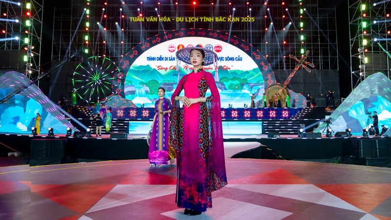 Un modèle de la collection de brocarts des ethnies minoritaires: Photo : La créatrice de mode Vu Thao Giang. 