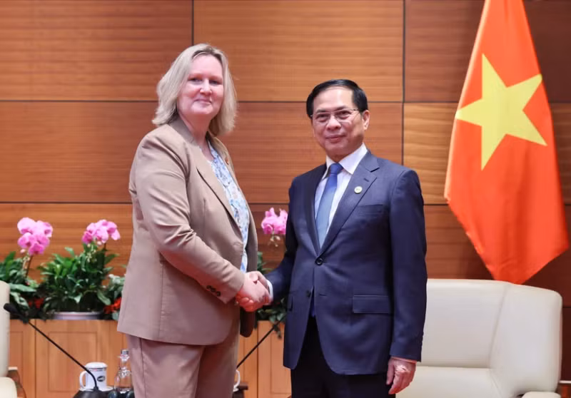 Le vice-PM Bui Thanh Son reçoit la secrétaire d'État danoise des Affaires étrangères. Photo : VNA. 