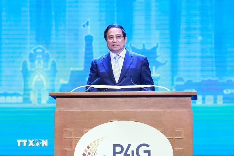 Le Premier ministre Pham Minh Chinh lors du 4e Sommet du Partenariat pour la croissance verte et les objectifs mondiaux 2030, ou P4G. Photo : VNA.