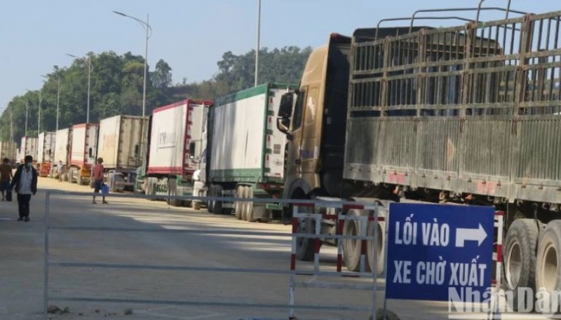Dédouanement de marchandises au poste frontière de Tan Thanh. Photo: NDEL