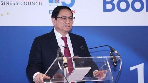 Le Premier ministre Pham Minh Chinh lors du Sommet d’affaires ASEAN - Union européenne. Photo : VNA.
