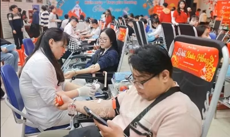Près de 9.000 unités de sang ont été collectées dans le cadre de la Fête du Printemps rouge (Xuân Hông) 2025, l’un des plus grands événements annuels de don de sang au Vietnam. Photo: VNA
