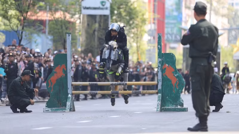 Le cheval franchit un obstacle élevé. Photo : VOV.