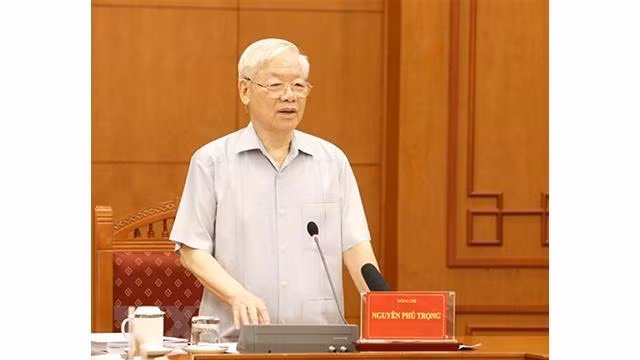 Le Secrétaire général du Parti communiste du Vietnam, Nguyên Phu Trong lors de la réunion, à Hanoi, le 18 novembre. Photo : VNA.
