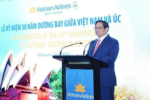 Le Premier ministre Pham Minh Chinh prend la parole lors de l'événement. Photo : VNA.