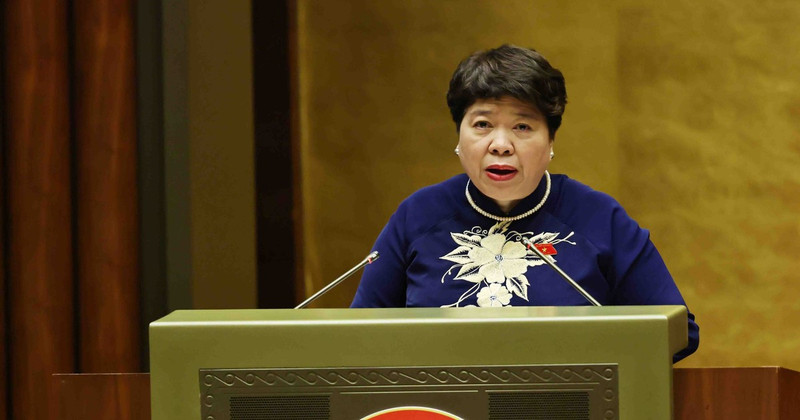 La présidente de la Commission des affaires sociales de l'Assemblée nationale, Nguyen Thuy Anh, présente un rapport lors de la séance de travail. Photo : VNA.