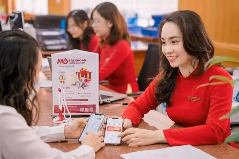 Une cliente effectue des transactions dans un bureau d'Agribank. Photo: Vietnamplus