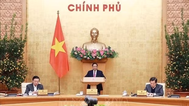 Le Premier ministre Pham Minh Chinh lors de la réunion de la permanence du gouvernement. Photo: VNA