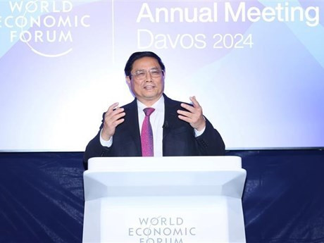 Le Premier ministre vietnamien, Pham Minh Chinh, lors du dialogue stratégique national Vietnam - WEF à Davos, en Suisse. Photo : VNA.