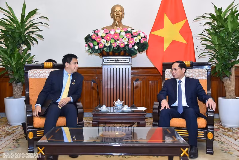 Le ministre vietnamien des Affaires étrangères, Bui Thanh Son (à droite), et Takei Shunsuke, vice-ministre japonais des Affaires étrangères. Photo: baoquocte