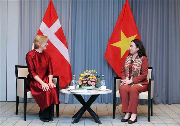 La Vice-Présidente vietnamienne, Vo Thi Anh Xuân (à droite) et la présidente de l'Association d'Amitié Danemark - Vietnam, Trine Glue Doan. Photo : VNA.