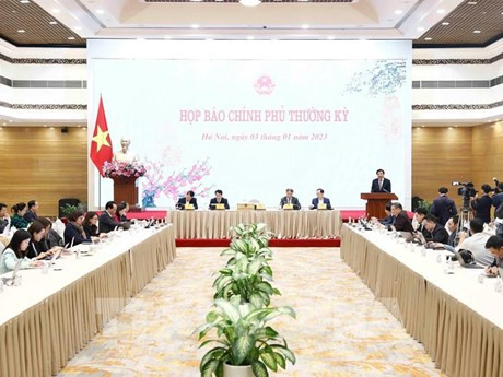 Vue de la conférence de presse du gouvernement, à Hanoi, le 3 janvier. Photo: VNA