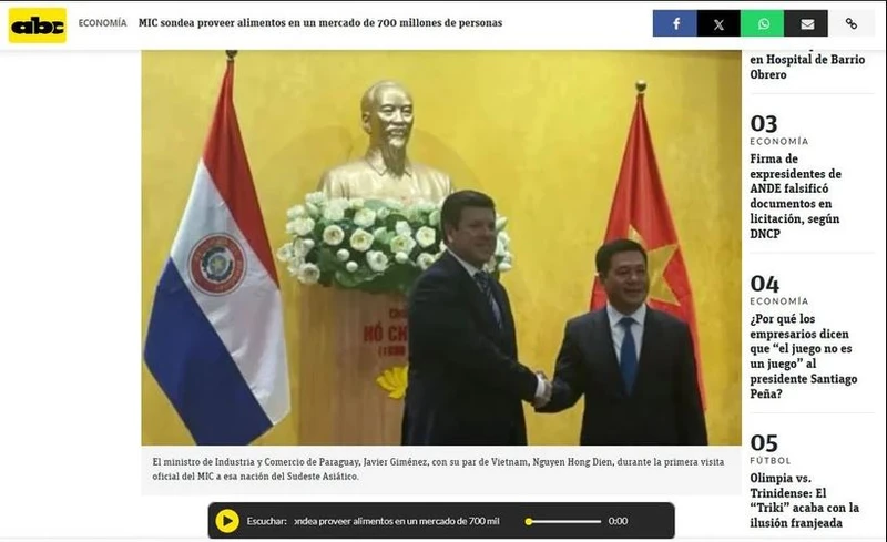 L'article est publié sur l'ABC Color. Photo: VNA