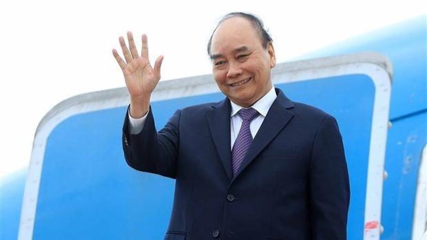 Le Président Nguyên Xuân Phuc à l'aéroport international Soekarno Hatta à Jakarta. . Photo : VNA.