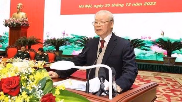 Le Secrétaire général du Parti, Nguyên Phu Trong, secrétaire de la Commission militaire centrale, lors de la conférence. Photo : VNA. 