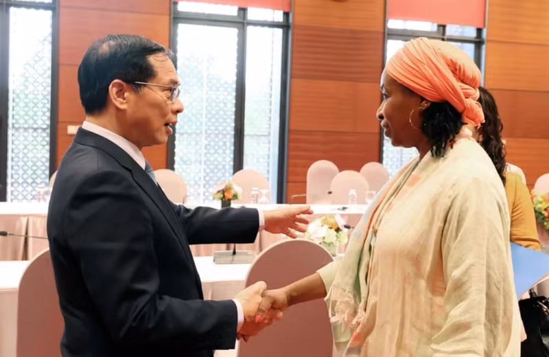 Le vice-Premier ministre et ministre des Affaires étrangères, Bui Thanh Son, et Fatou Haïdara, Adjointe au Directeur Général de l’Organisation des Nations Unies pour le développement industriel (ONUDI). Photo : VNA.