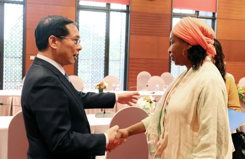 Le vice-Premier ministre et ministre des Affaires étrangères, Bui Thanh Son, et Fatou Haïdara, Adjointe au Directeur Général de l’Organisation des Nations Unies pour le développement industriel (ONUDI). Photo : VNA.