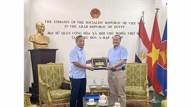 L'ambassadeur du Vietnam en Égypte Nguyên Huy Dung (à droite) et et Pham Quôc Hung, président adjoint de la Cour populaire suprême (à gauche). Photo : baoquocte.vn