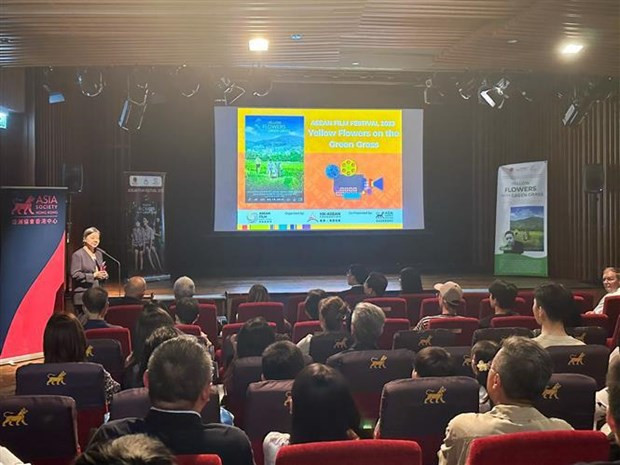 Projection du film "Je vois des fleurs jaunes sur l'herbe verte". Photo : VNA