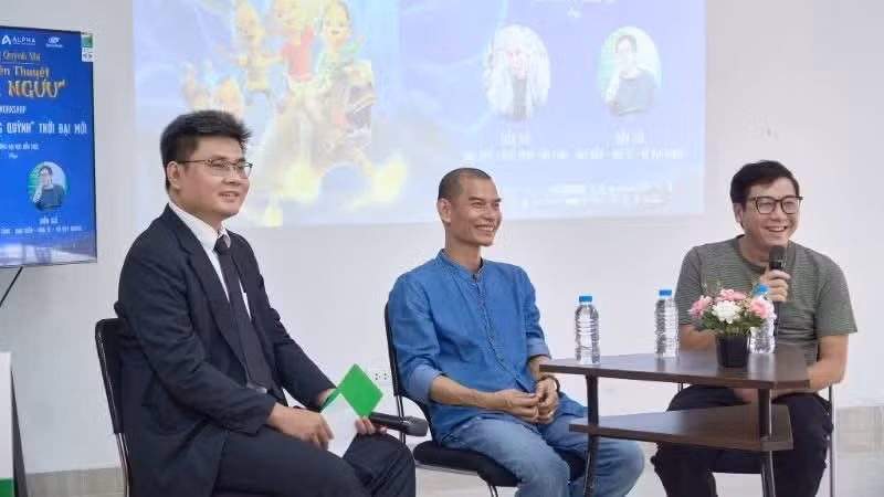 Le réalisateur Trinh Lam Tung (au centre) lors d’une rencontre consacrée au film d’animation.