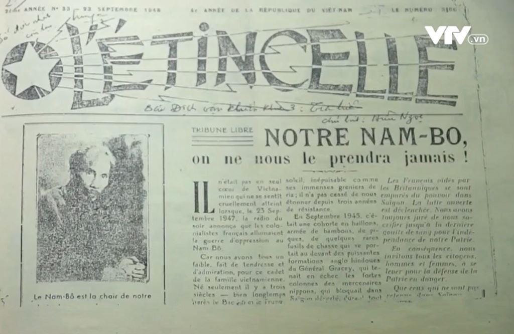 En 1948, il a fondé et dirigé « L’Étincelle », le tout premier journal en langue française du mouvement révolutionnaire après Août 1945. Photo : VTV. tia-sang-2-vtv.jpg