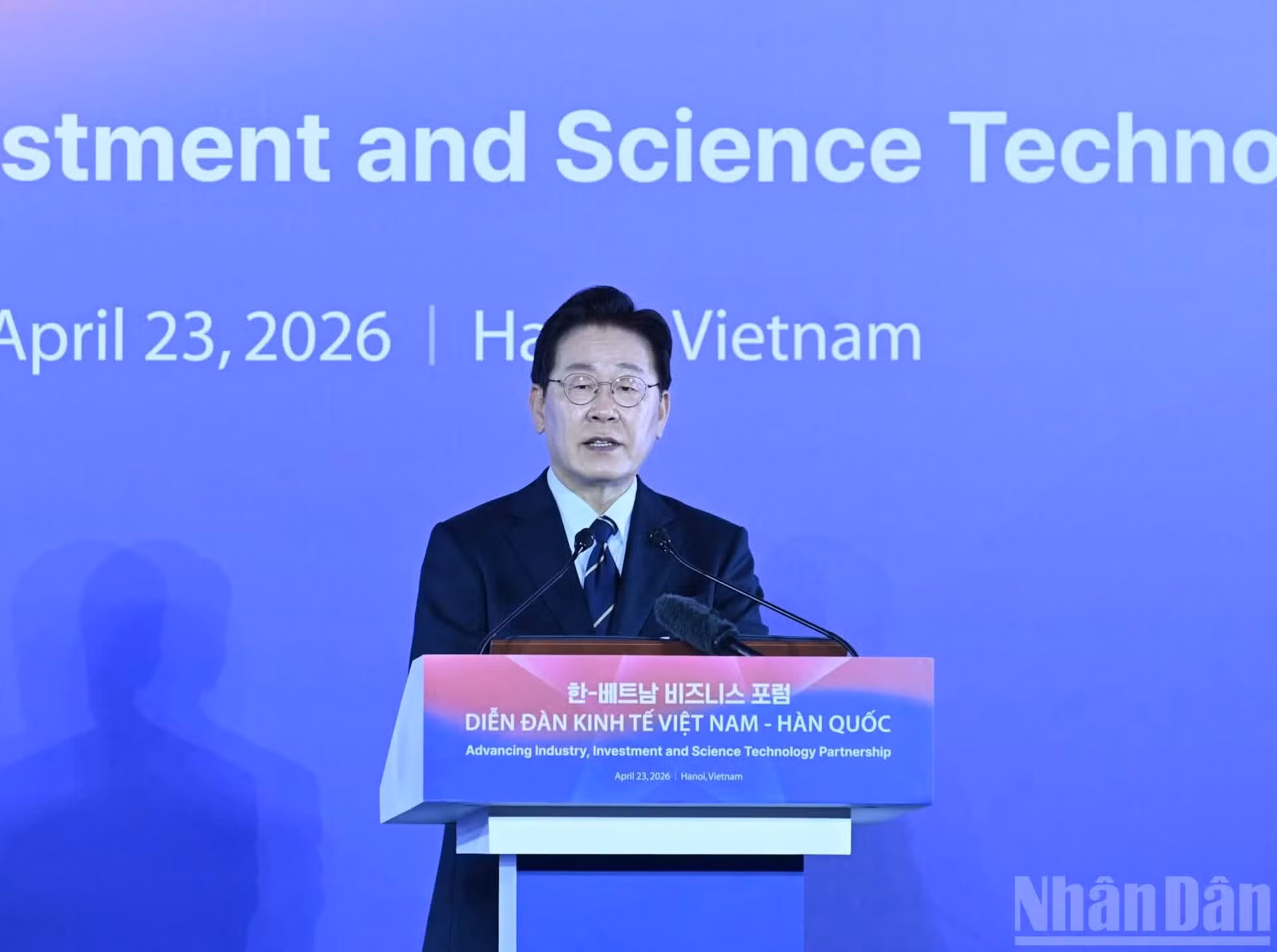Intervention du président sud-coréen Lee Jae Myung lors du forum.