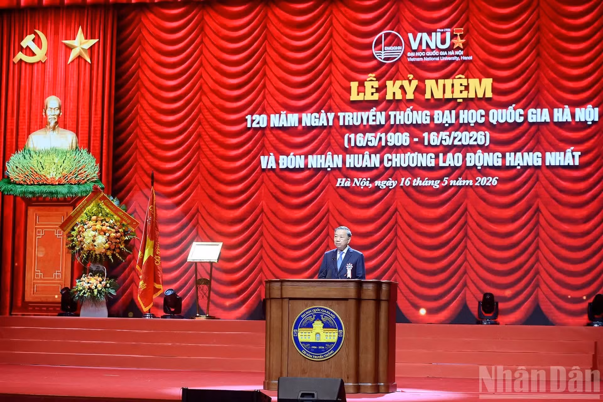 Le dirigeant vietnamien To Lam prend la parole lors de la cérémonie.