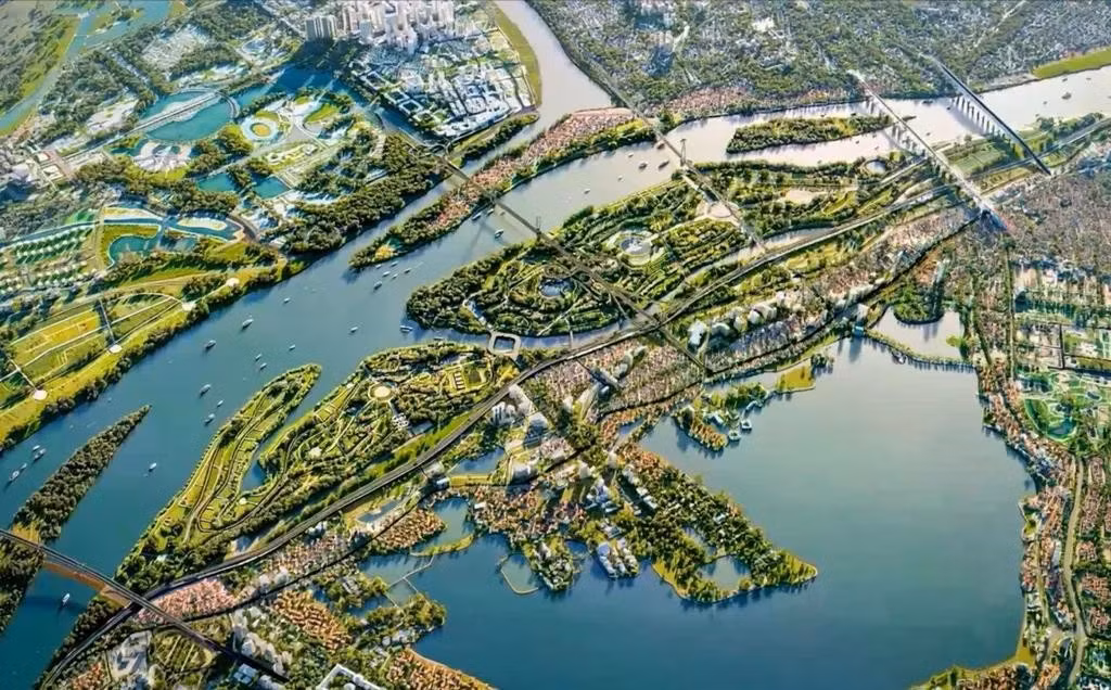 Vue en perspective du futur paysage et de l'axe urbain le long du fleuve Rouge. Photo : Comité populaire de Hanoï.