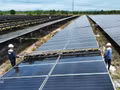 Nettoyage des panneaux solaires à la centrale solaire de Gio Thành, province de Quang Tri. Photo : VNA.