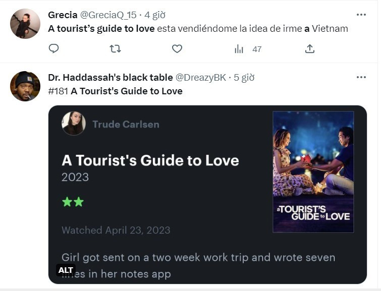 Le commentaire exprime le souhait de venir au Vietnam après avoir vu le film. (Capture d’écran de Twitter du 29 avril). Photo : NDEL.