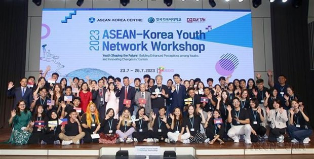 Des étudiants de 11 pays participent à l'atelier du réseau des jeunes ASEAN - Corée 2023. Photo : VNA. Des étudiants de 11 pays participent à l'atelier du réseau des jeunes ASEAN - Corée 2023. Photo : VNA.