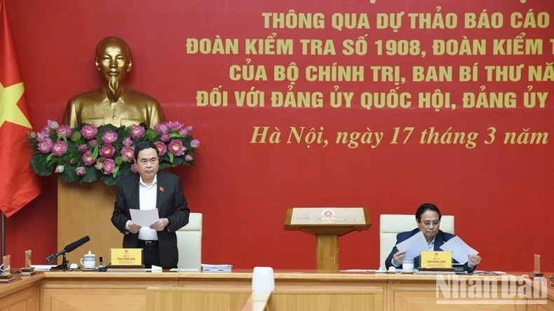 Le président de l’Assemblée nationale Trân Thanh Mân s'exprime à la réunion. Photo: NDEL Le président de l’Assemblée nationale Trân Thanh Mân s'exprime à la réunion. Photo: NDEL