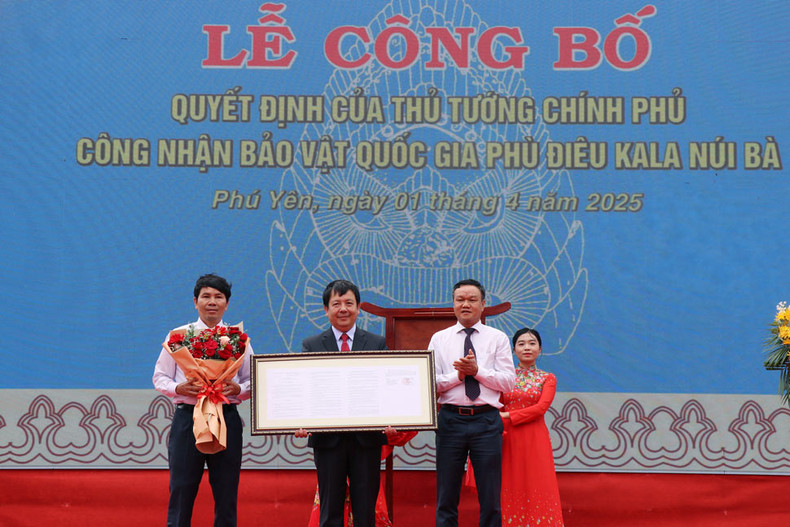 Le vice-président du Comité populaire provincial de Phu Yên, Dào My, présente la décision du Premier ministre de reconnaître le relief de Kala - Nui Bà comme trésor national. Photo : baolaodong.