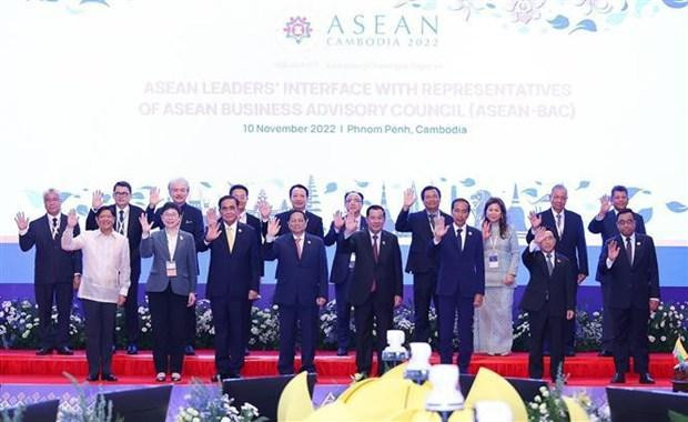 Le Premier ministre Pham Minh Chinh et les dirigeants des États membres de l’ASEAN posent avec les représentants du Conseil consultatif des entreprises de l’ASEAN (ABAC). Photo : VNA Le Premier ministre Pham Minh Chinh et les dirigeants des États membres de l’ASEAN posent avec les représentants du Conseil consultatif des entreprises de l’ASEAN (ABAC). Photo : VNA