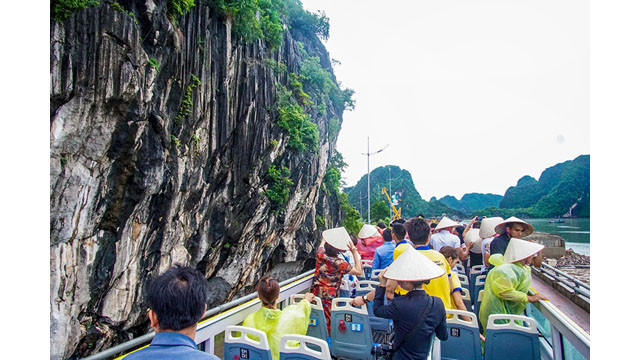 Des touristes étrangers à Halong sont enthousiastes avec des bus à deux étages ảnh 5 Des touristes étrangers à Halong sont enthousiastes avec des bus à deux étages ảnh 5