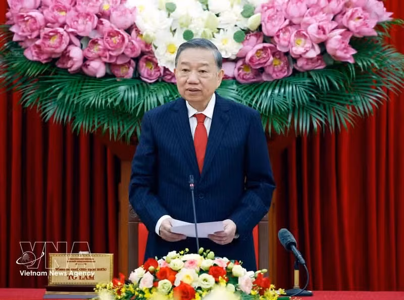 Le secrétaire général du PCV et président de la République To Lam s’exprime lors de l’événement. Photo : VNA.