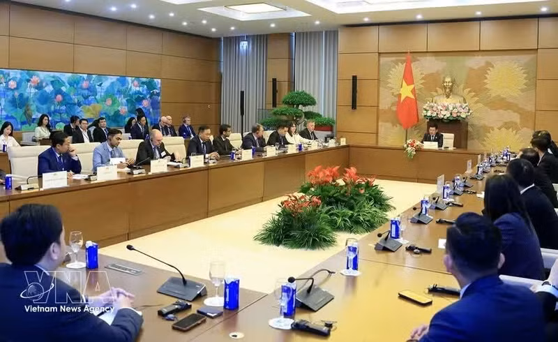 Le vice-président de l’Assemblée nationale du Vietnam, Nguyen Hong Dien, reçoit la délégation du Conseil mondial de l’énergie éolienne. Photo : VNA.