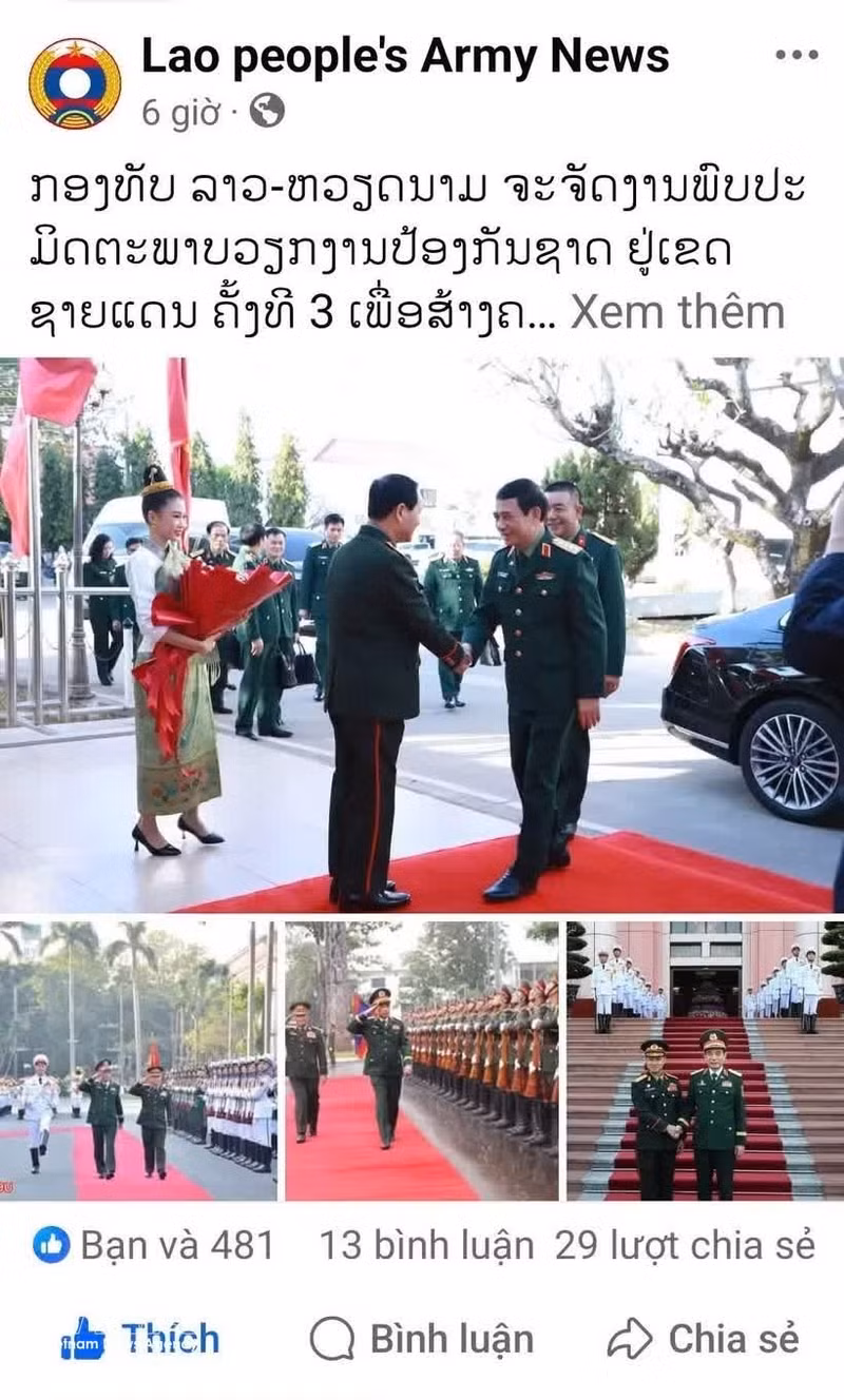 L'article publié sur la page Facebook officielle du journal de l'Armée populaire lao. Photo : VNA