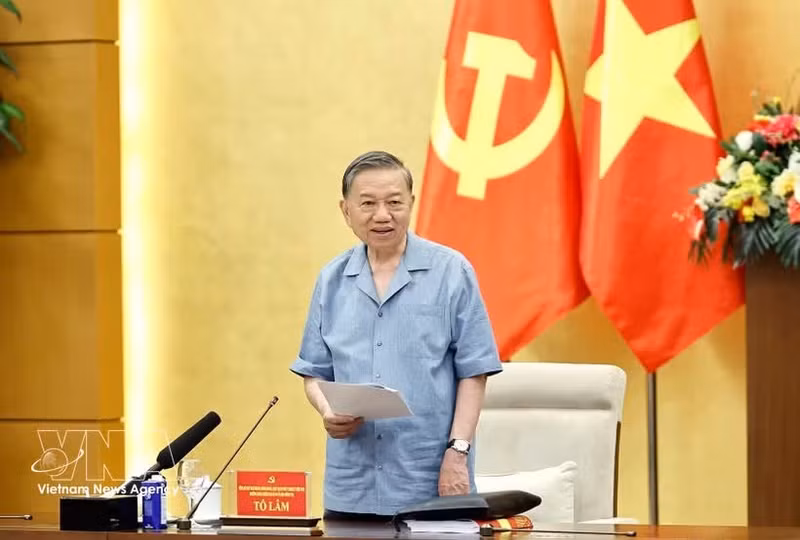 Le secrétaire général du Parti communiste du Vietnam (PCV) et président To Lam à la réunion. Photo : VNA.