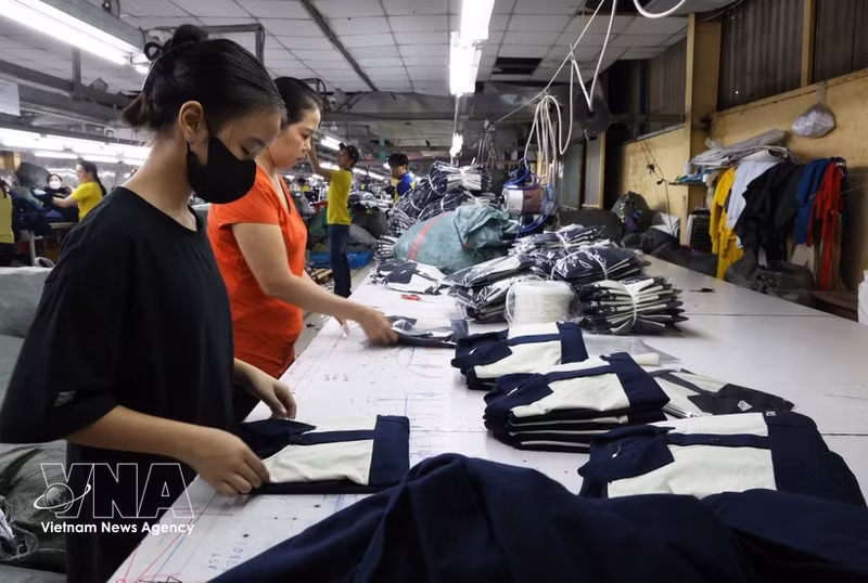 Des ouvriers travaillent dans un atelier de confection de vêtements destinés à l’exportation, dans la commune de Vinh Loc, à Hô Chi Minh-Ville. Photo : VNA.