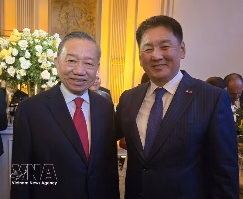 Le secrétaire général du PCV et président vietnamien To Lam (à droite) et le président mongol Ukhnaagiin Khürelsükh. Photo : VNA.