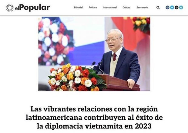 L'article publié sur la page électronique du journal El Popular (Le Peuple) du Parti communiste uruguayen. Photo: VNA