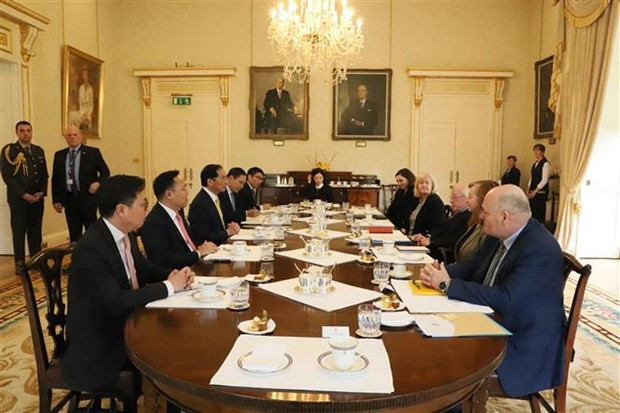 Le chef de la diplomatie vietnamienne, Bùi Thanh Son, rencontre le Président irlandais, Michael D. Higgins. Photo : VNA. Le chef de la diplomatie vietnamienne, Bùi Thanh Son, rencontre le Président irlandais, Michael D. Higgins. Photo : VNA.